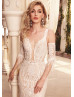 Beaded Lace Tulle Bohemian Wedding Dress With Detachable Sleeves